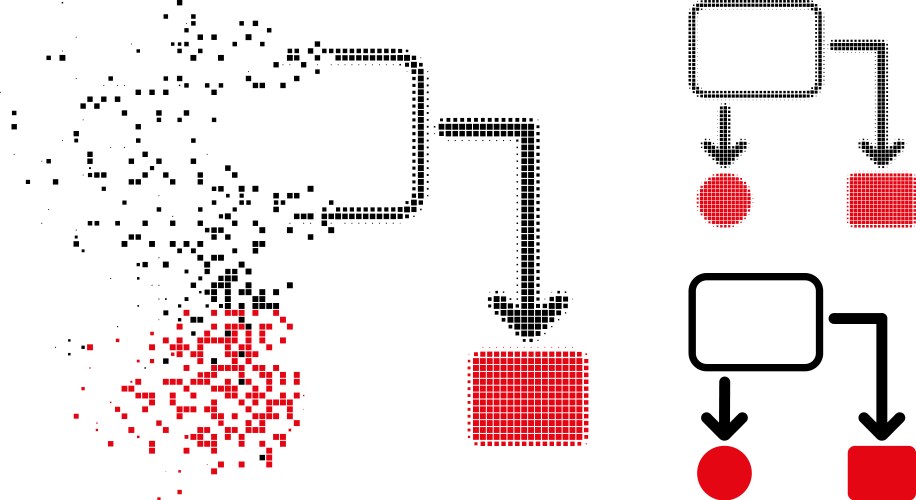 Moving pixelated halftone flowchart scheme icon vektorbild