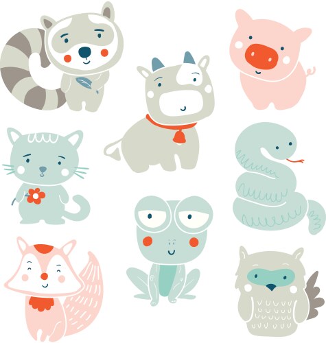 Adorable Animal Collection Vector Image
