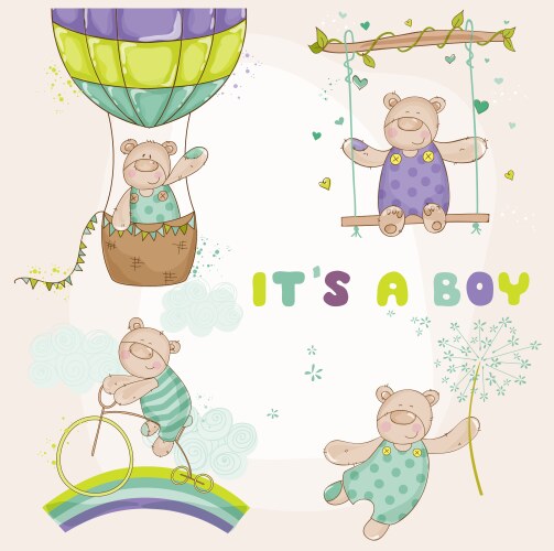 Cute Baby Bear Shower Card Vector Image