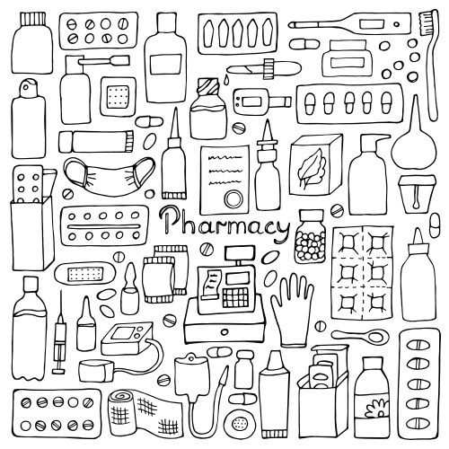 pharmacy doodle set vector