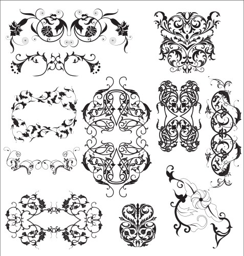 Hand drawn vintage floral elements set of flowers Vector Image