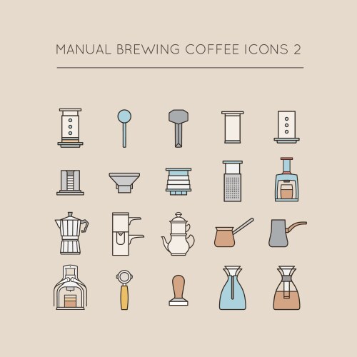 manual brewing coffee icons 2 vector image