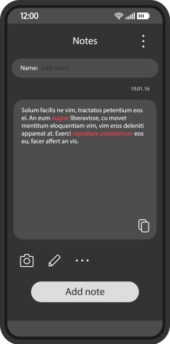 Note taking app interface template vector image