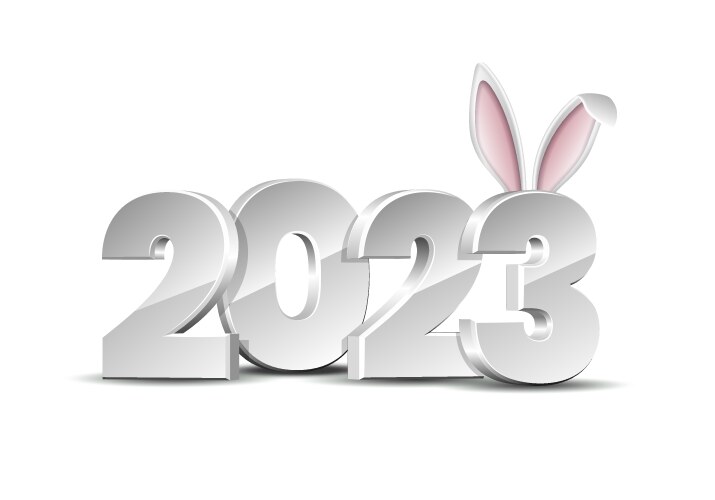 2023 year of rabbit white numbers with cute bunny vector image