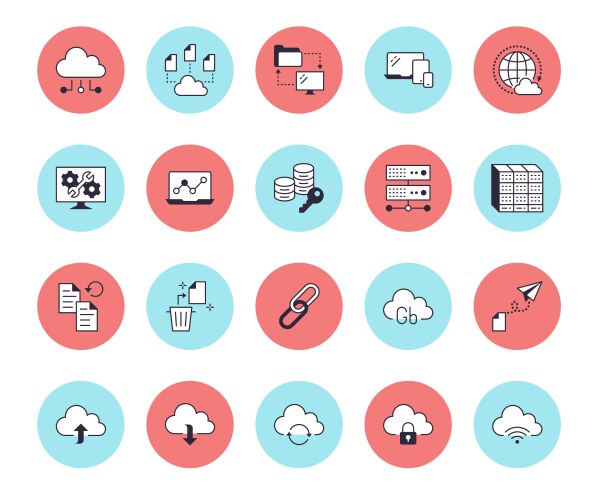 Cloud data storage line icons set database vector image