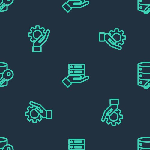 Set line server data web hosting hand settings vector image