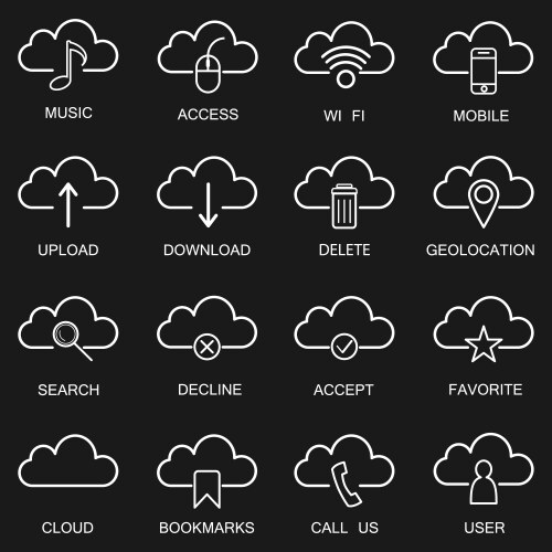 Cloud computing icons thin line vektorbild