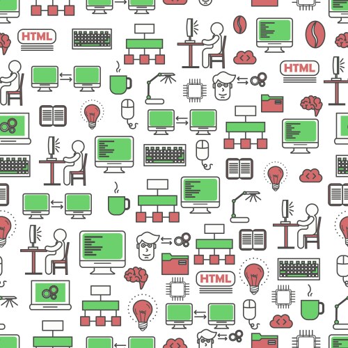 Computer programming flat line art seamless vector image