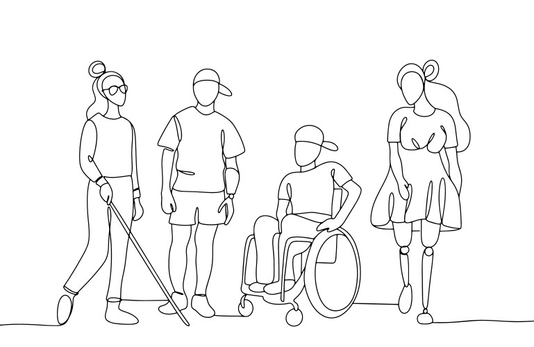 Disability people one line Vector Image
