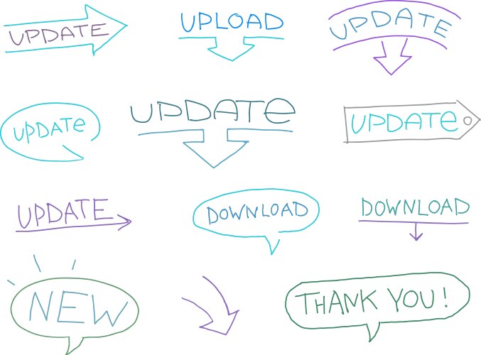 Update sketch elements set for website design vector image