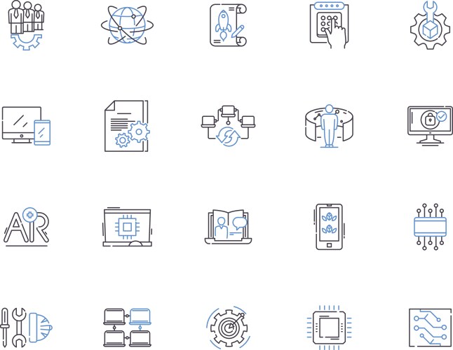 Programming coding outline icons collection vector image