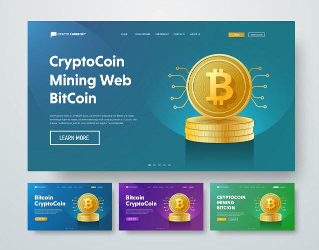 design header with gold stacks of bitcoin coins vector image