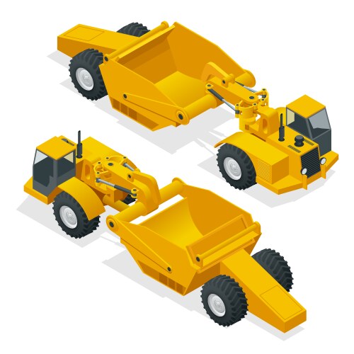 Isometric wheel tractor-scraper tractor vector image