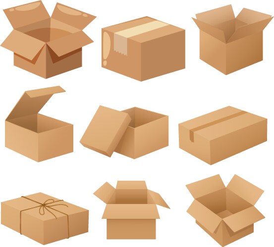 Different cardboard boxes in various open vector image