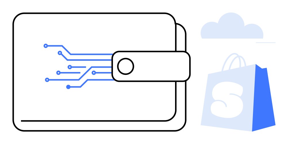 Digital wallet with circuit lines and shopping bag vector image