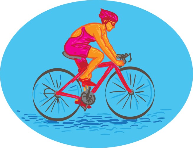 Female cyclist riding bike drawing vector image