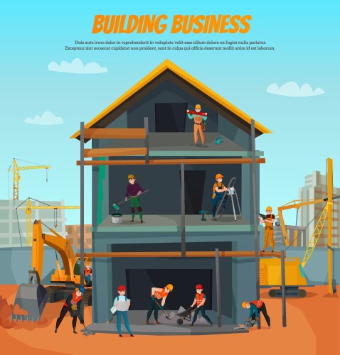 Construction site with workers Royalty Free Vector Image