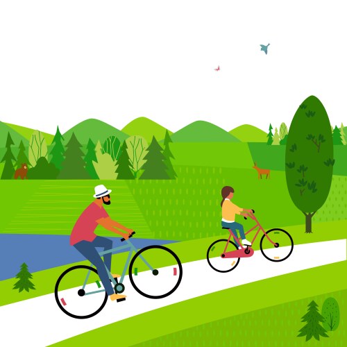Family cycling outdoor father mom and daughter s Vector Image