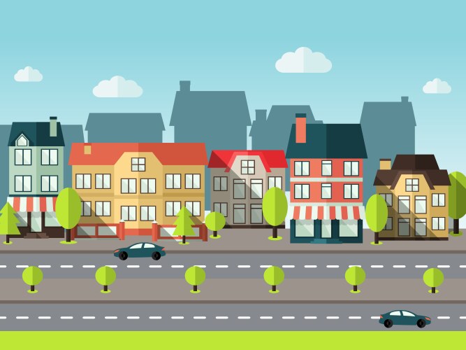 A flat urban city scene Royalty Free Vector Image