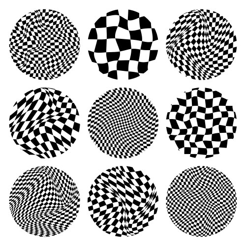 Trendy round checkered pattern distorted tiled vector image