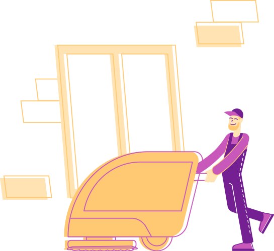 Professional janitor worker vacuuming vector image