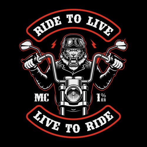 Biker patch with tiger on the motorcycle Vector Image