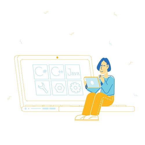 Woman programmer working on computer at web site vektorbild
