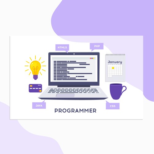 Workplace of programmer or coder vektorbild
