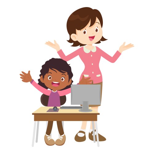 happy teacher and student learning computer vector image