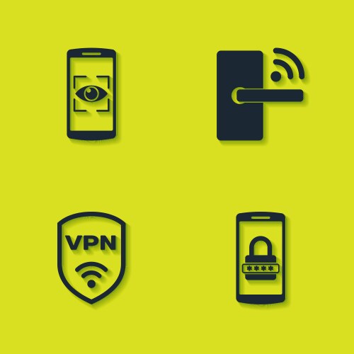 Set mobile and eye scan password shield with vpn vector image