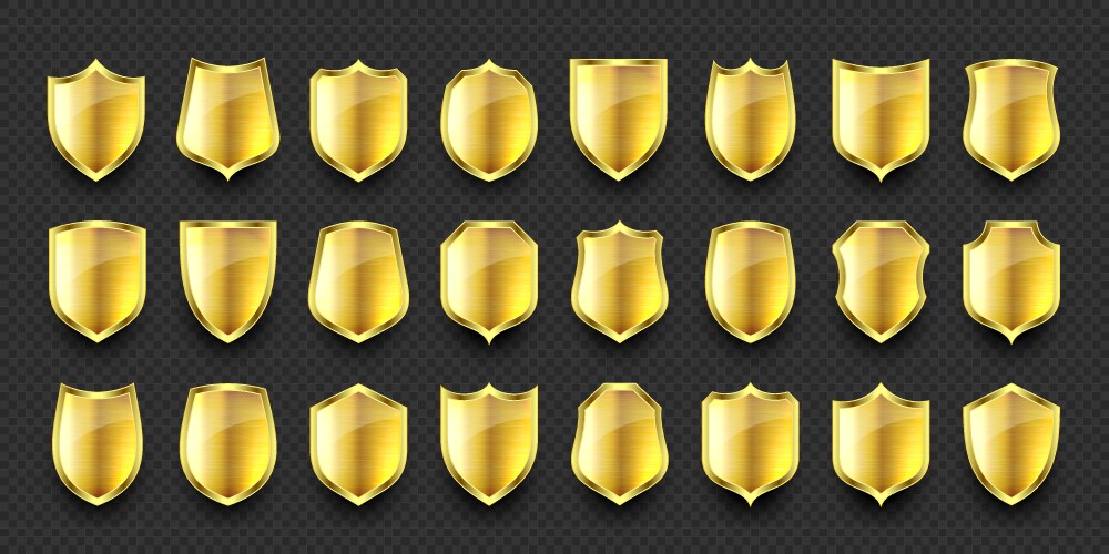 set of various vintage 3d metal shield icons vector