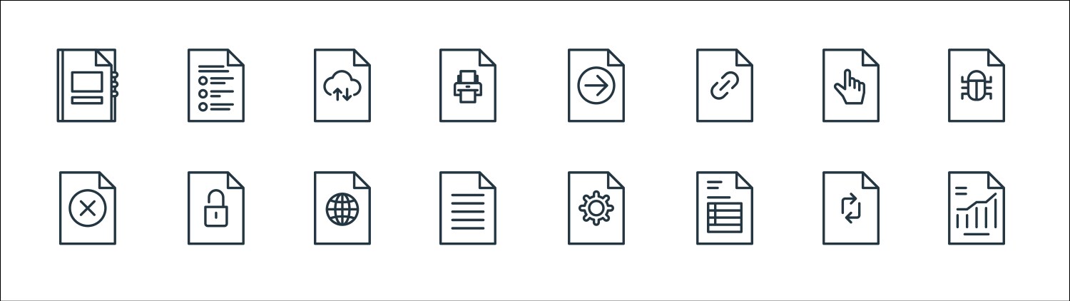 File and document outline line icons linear set vector image