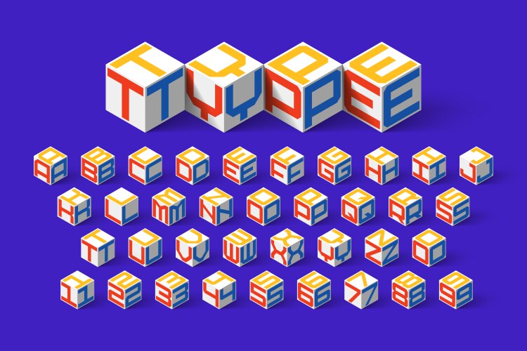 cube shape 3d isometric font three-dimensional vector image