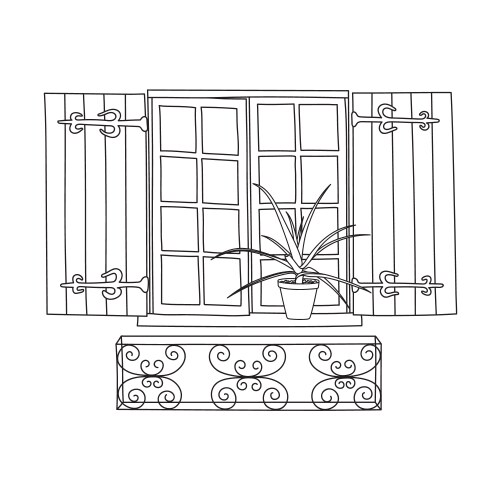 Shutter Outline Open window home outline glass shutters – Royalty-Free Vector | VectorStock