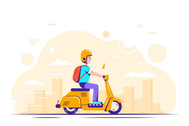 Young Man Riding Scooter Vector Image