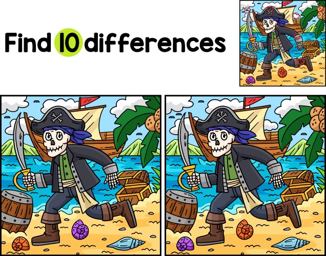 Skeleton pirate with cutlass find the differences vector image