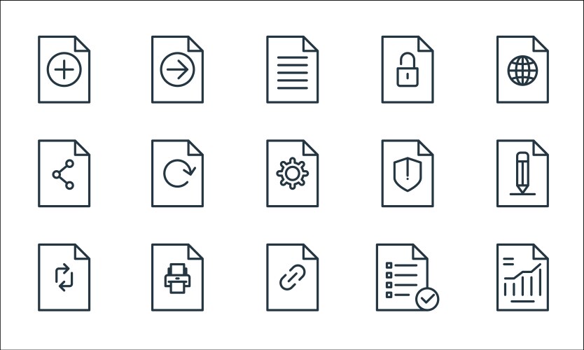File and document outline line icons linear set vector image