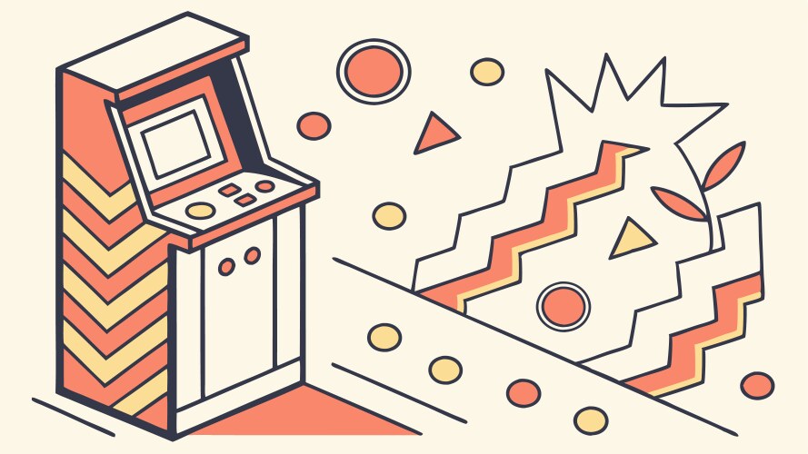 Retro arcade machine with abstract background vector image