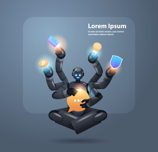 Modern robot with many hands multitasking robotic vector image
