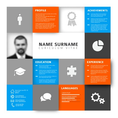 Mosaic Resume Template - Orange & Blue Vector Image