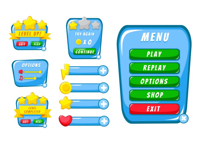 Complete set of level button game pop-up icon vector image