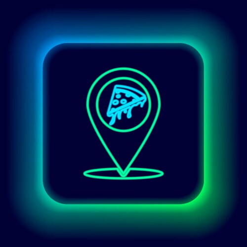 Glowing neon line map pointer with fast food slice vector image