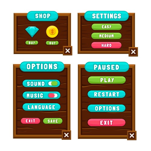 Complete set of level button game pop-up icon vector image