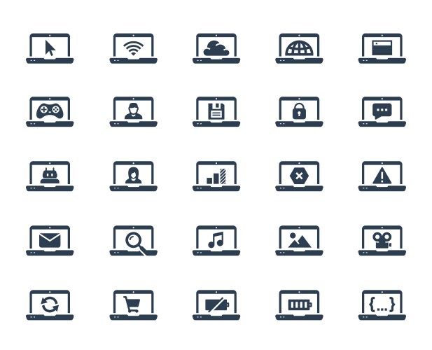 laptop related icon set in glyph style vector image