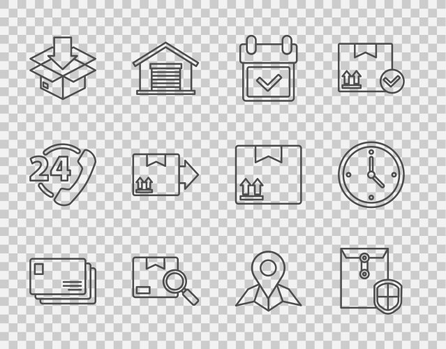 Set line envelope with shield calendar check vector image