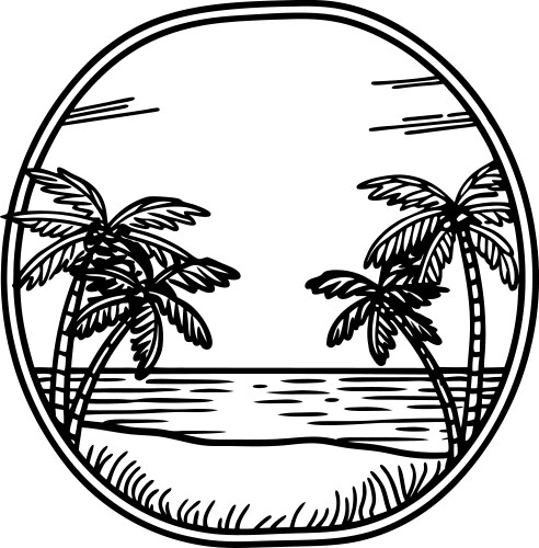 Tropical beach scene with palm trees ocean waves Vector Image