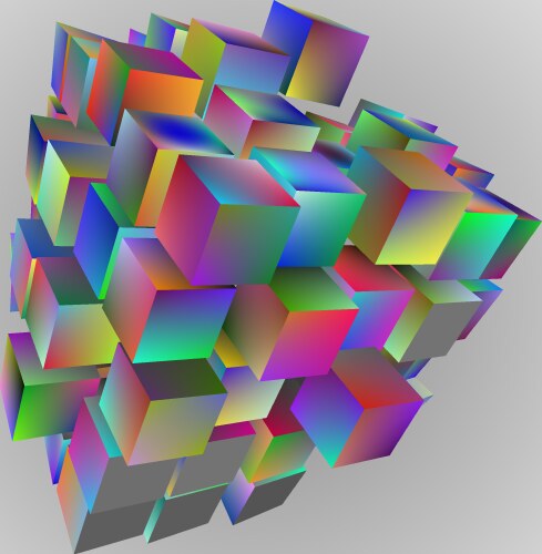 3d of basic geometric shapes an array rainbow vector image