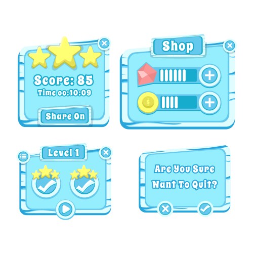 Complete set of level button game pop-up icon vector image