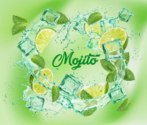 mojito cocktail lemonade drink water wave splash vector image