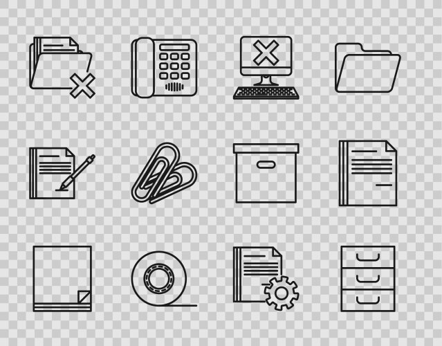 Set line file document drawer with documents vector image